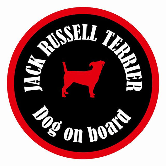 Dog on board カラフル ジャックラッセルテリア ブラック＆レッド 直径13cm 丸型 シール カーステッカー