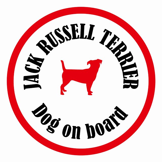 Dog on board カラフル ジャックラッセルテリア ホワイト＆レッド 直径13cm 丸型 シール カーステッカー