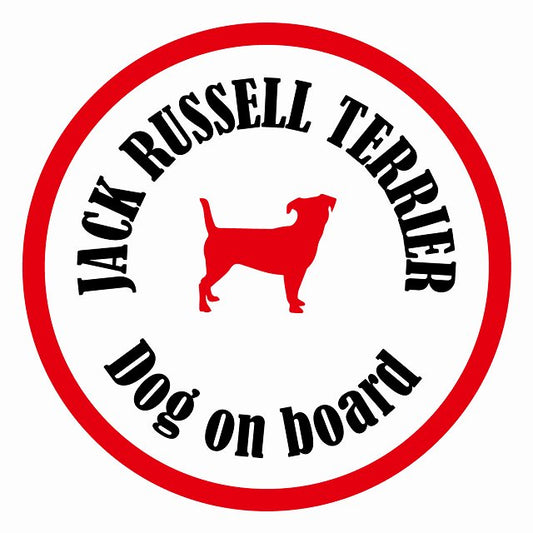 Dog on board カラフル ジャックラッセルテリア ホワイト＆レッド 直径13cm 丸型 シール カーステッカー