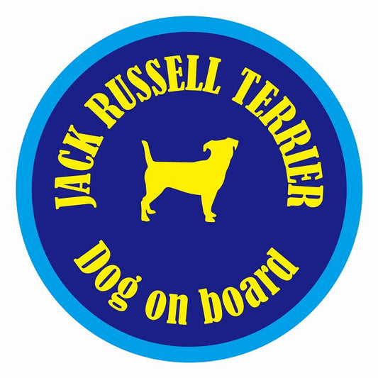 Dog on board カラフル ジャックラッセルテリア ネイビー＆ブルー 直径13cm 丸型 シール カーステッカー