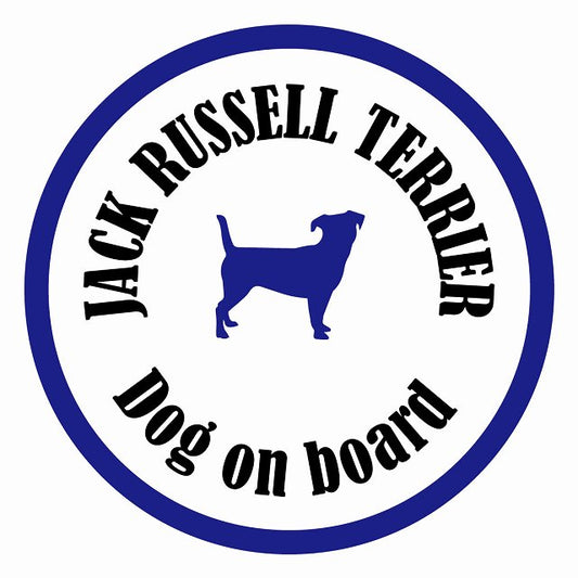 Dog on board カラフル ジャックラッセルテリア ホワイト＆ネイビー 直径13cm 丸型 シール カーステッカー