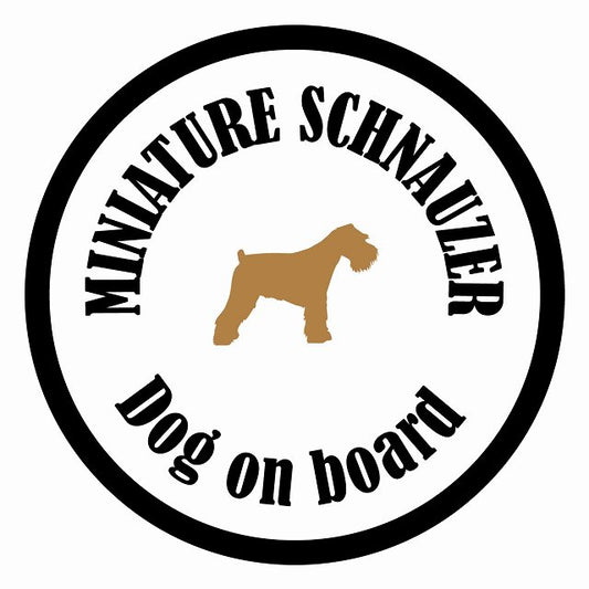 Dog on board カラフル ミニチュアシュナウザー ホワイト＆ブラック 直径13cm 丸型 シール カーステッカー