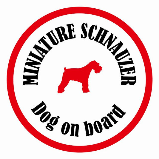 Dog on board カラフル ミニチュアシュナウザー ホワイト＆レッド 直径13cm 丸型 シール カーステッカー