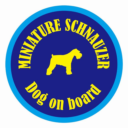 Dog on board カラフル ミニチュアシュナウザー ネイビー＆ブルー 直径13cm 丸型 シール カーステッカー