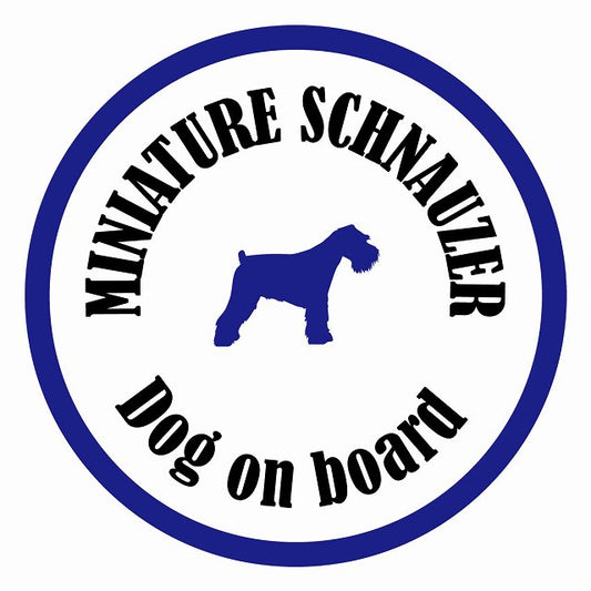 Dog on board カラフル ミニチュアシュナウザー ホワイト＆ネイビー 直径13cm 丸型 シール カーステッカー