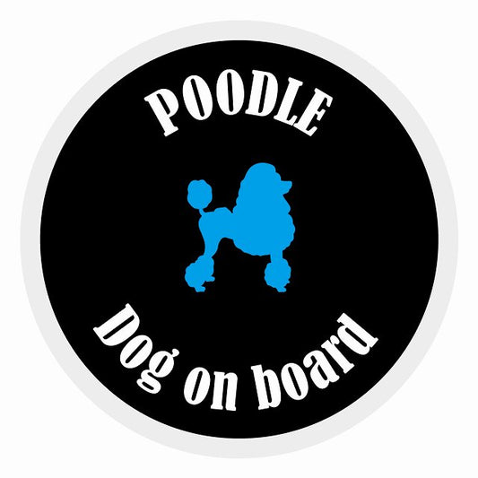 Dog on board カラフル プードル ブラック＆ホワイト 直径13cm 丸型 シール カーステッカー