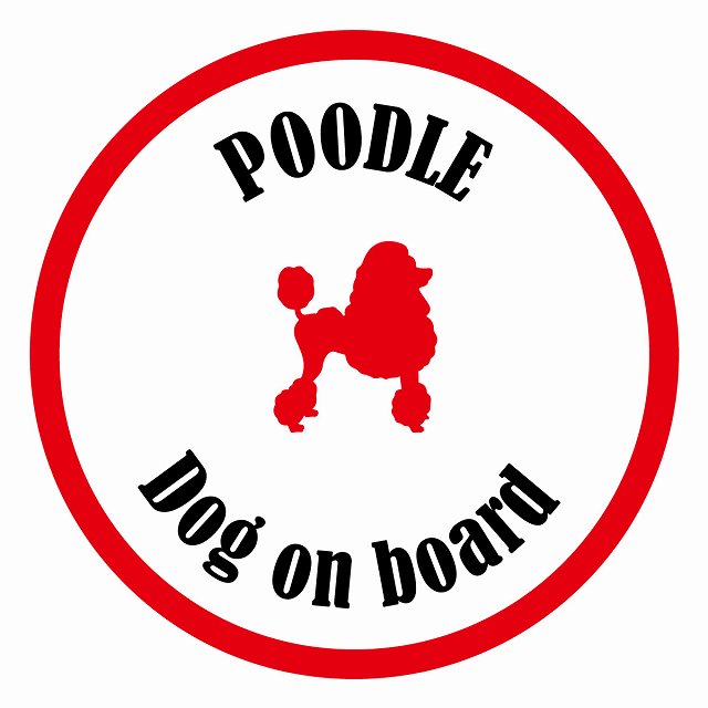 Dog on board カラフル プードル ホワイト＆レッド 直径13cm 丸型 シール カーステッカー