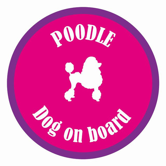 Dog on board カラフル プードル ピンク＆パープル 直径13cm 丸型 シール カーステッカー