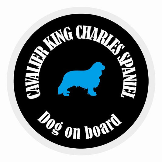 Dog on board カラフル キャバリアキングチャールズスパニエル ブラック＆ホワイト 直径13cm 丸型 シール カーステッカー