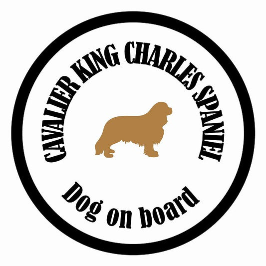 Dog on board カラフル キャバリアキングチャールズスパニエル ホワイト＆ブラック 直径13cm 丸型 シール カーステッカー