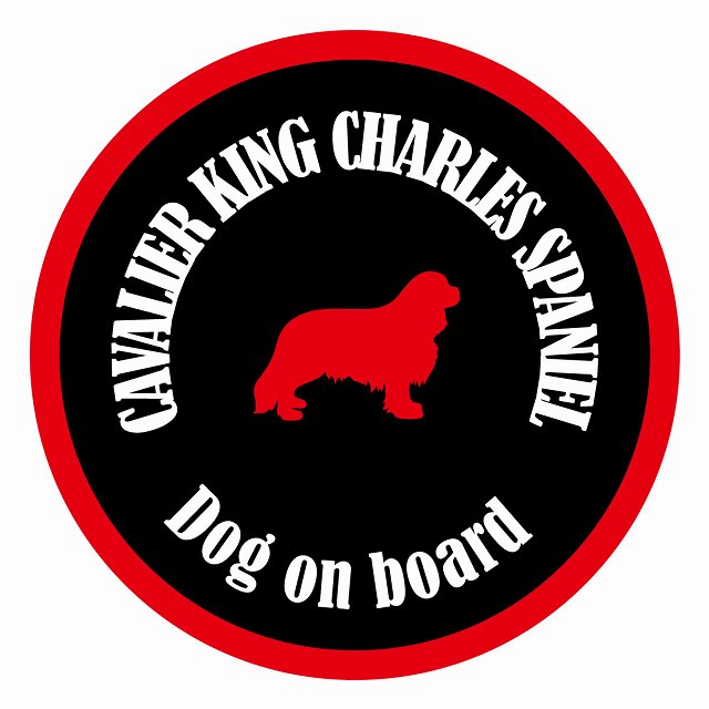 Dog on board カラフル キャバリアキングチャールズスパニエル ブラック＆レッド 直径13cm 丸型 シール カーステッカー