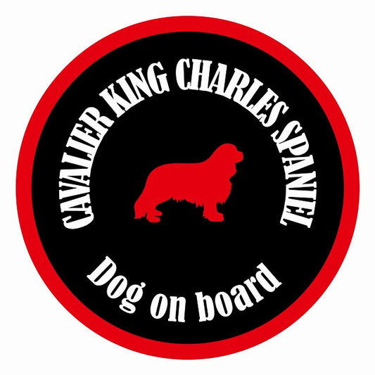 Dog on board カラフル キャバリアキングチャールズスパニエル ブラック＆レッド 直径13cm 丸型 シール カーステッカー