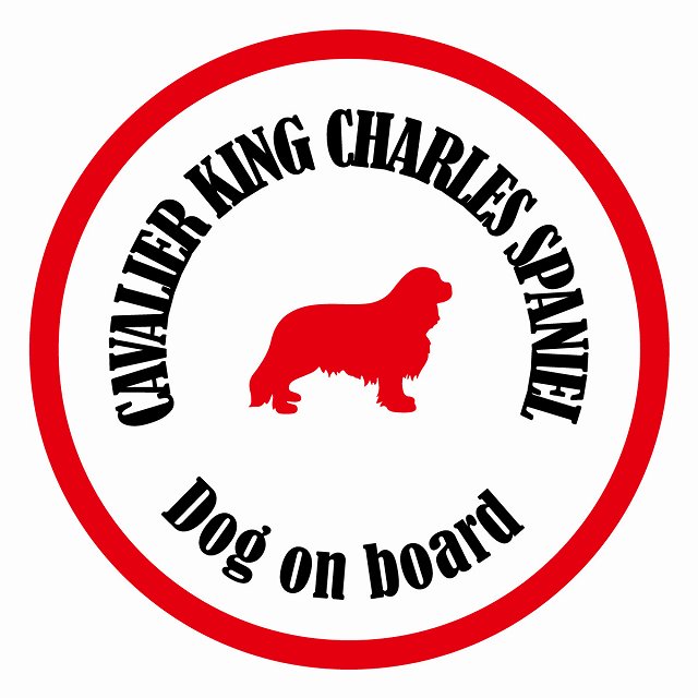 Dog on board カラフル キャバリアキングチャールズスパニエル ホワイト＆レッド 直径13cm 丸型 シール カーステッカー