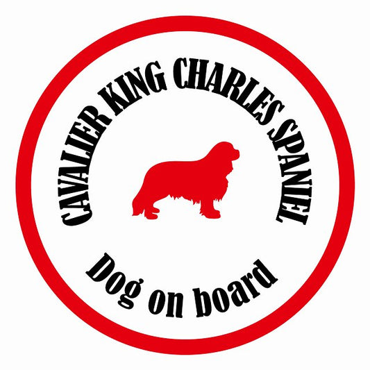 Dog on board カラフル キャバリアキングチャールズスパニエル ホワイト＆レッド 直径13cm 丸型 シール カーステッカー