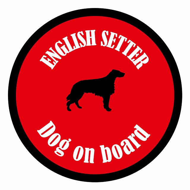 Dog on board カラフル イングリッシュセター レッド＆ブラック 直径13cm 丸型 シール カーステッカー