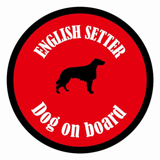 Dog on board カラフル イングリッシュセター レッド＆ブラック 直径13cm 丸型 シール カーステッカー
