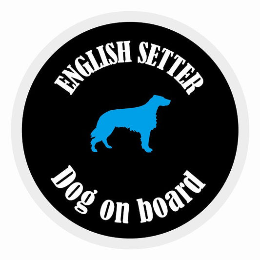 Dog on board カラフル イングリッシュセター ブラック＆ホワイト 直径13cm 丸型 シール カーステッカー