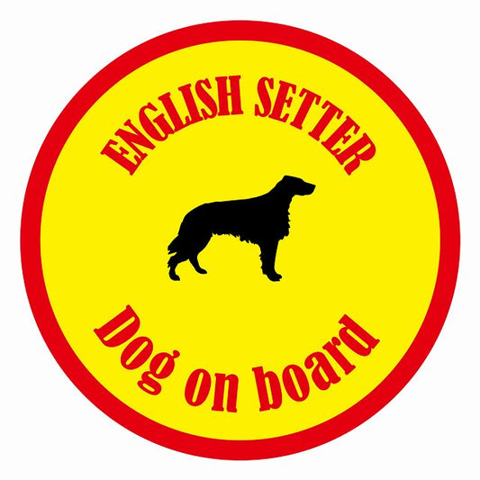 Dog on board カラフル イングリッシュセター イエロー＆レッド 直径13cm 丸型 シール カーステッカー