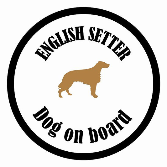 Dog on board カラフル イングリッシュセター ホワイト＆ブラック 直径13cm 丸型 シール カーステッカー