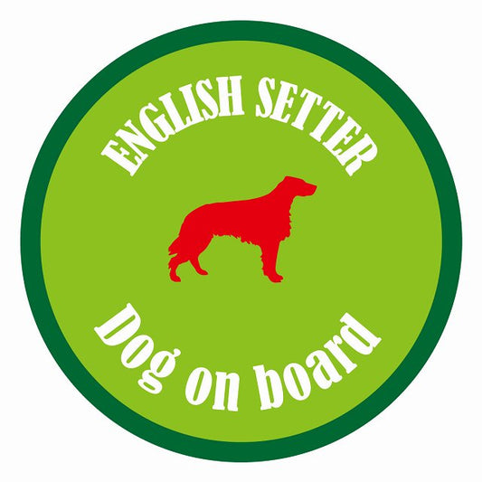 Dog on board カラフル イングリッシュセター ライトグリーン＆グリーン 直径13cm 丸型 シール カーステッカー