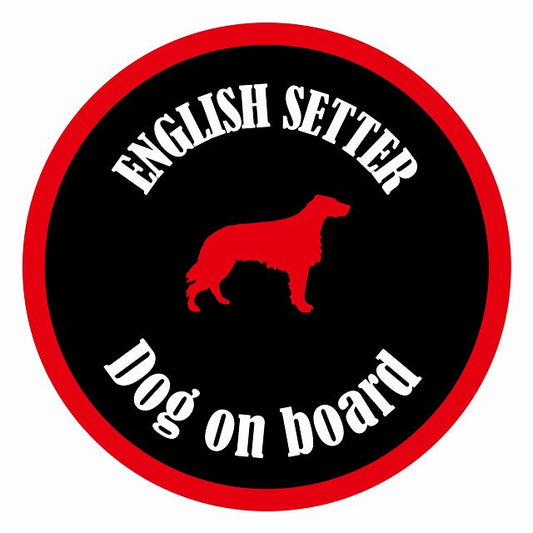 Dog on board カラフル イングリッシュセター ブラック＆レッド 直径13cm 丸型 シール カーステッカー