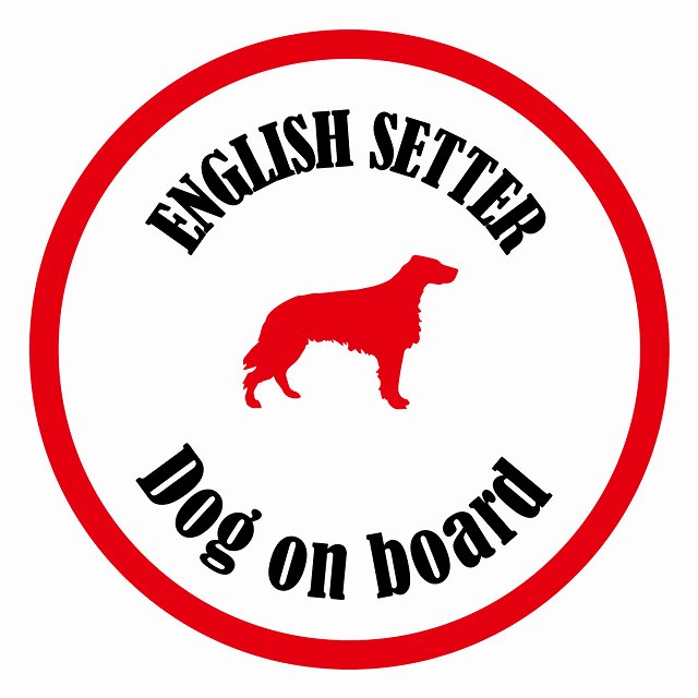 Dog on board カラフル イングリッシュセター ホワイト＆レッド 直径13cm 丸型 シール カーステッカー