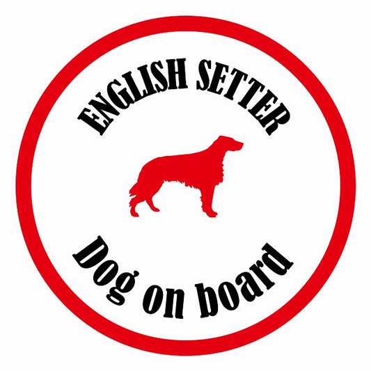 Dog on board カラフル イングリッシュセター ホワイト＆レッド 直径13cm 丸型 シール カーステッカー