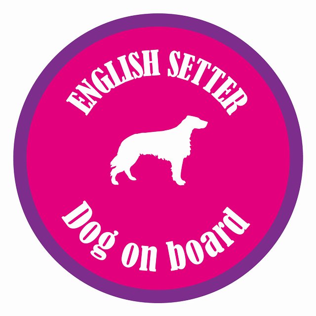 Dog on board カラフル イングリッシュセター ピンク＆パープル 直径13cm 丸型 シール カーステッカー