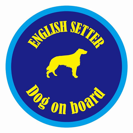 Dog on board カラフル イングリッシュセター ネイビー＆ブルー 直径13cm 丸型 シール カーステッカー