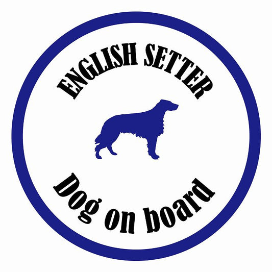 Dog on board カラフル イングリッシュセター ホワイト＆ネイビー 直径13cm 丸型 シール カーステッカー