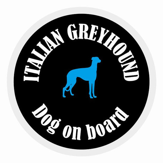 Dog on board カラフル イタリアングレーハウンド ブラック＆ホワイト 直径13cm 丸型 シール カーステッカー