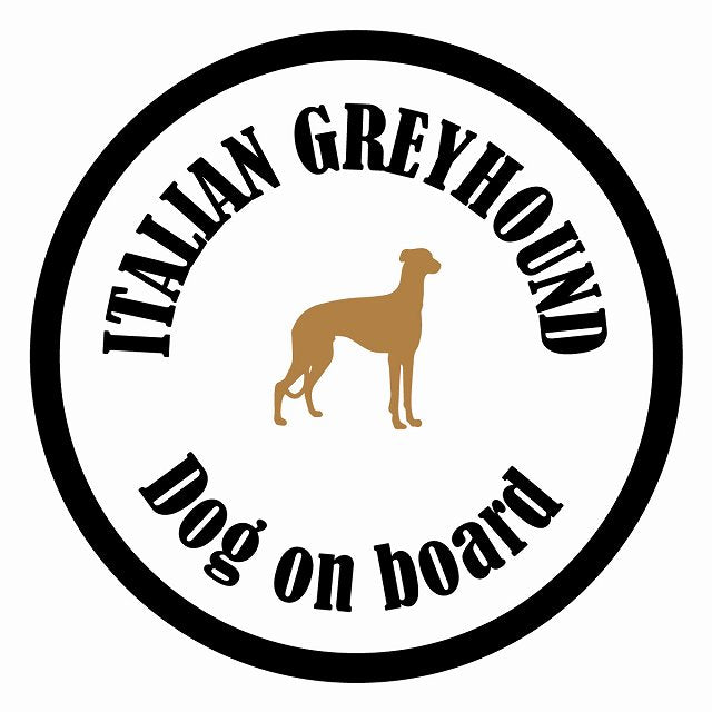 Dog on board カラフル イタリアングレーハウンド ホワイト＆ブラック 直径13cm 丸型 シール カーステッカー