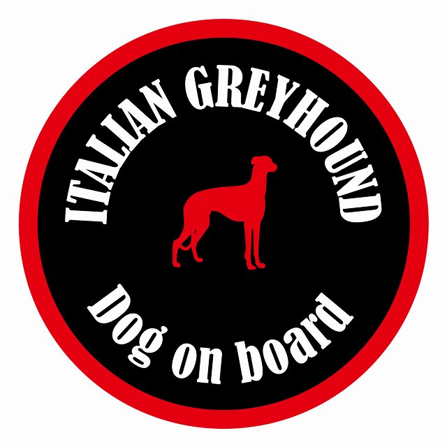 Dog on board カラフル イタリアングレーハウンド ブラック＆レッド 直径13cm 丸型 シール カーステッカー