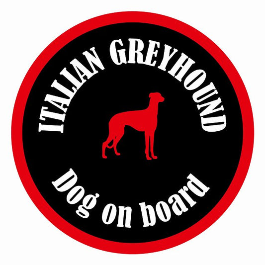 Dog on board カラフル イタリアングレーハウンド ブラック＆レッド 直径13cm 丸型 シール カーステッカー