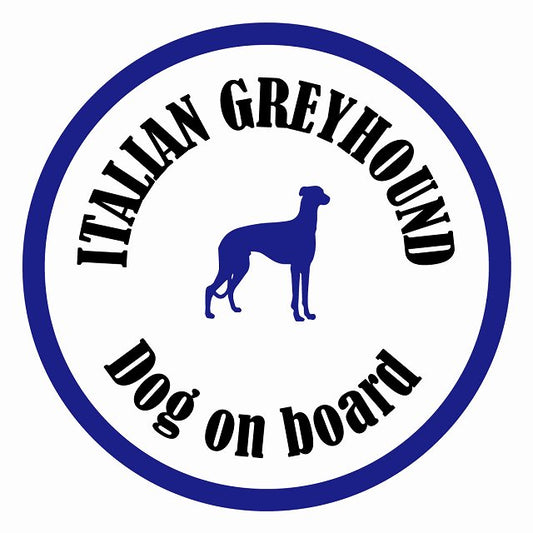 Dog on board カラフル イタリアングレーハウンド ホワイト＆ネイビー 直径13cm 丸型 シール カーステッカー