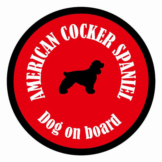 Dog on board カラフル アメリカンコッカースパニエル レッド＆ブラック 直径13cm 丸型 シール カーステッカー