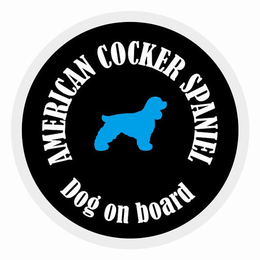 Dog on board カラフル アメリカンコッカースパニエル ブラック＆ホワイト 直径13cm 丸型 シール カーステッカー