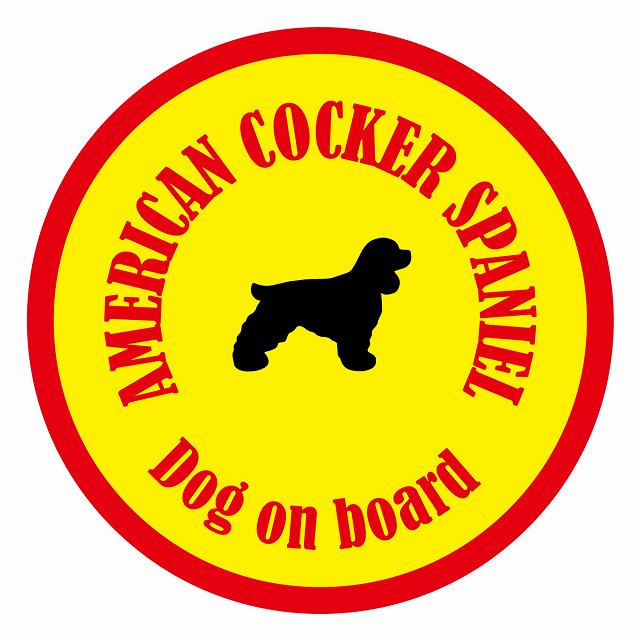 Dog on board カラフル アメリカンコッカースパニエル イエロー＆レッド 直径13cm 丸型 シール カーステッカー