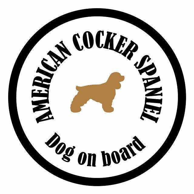Dog on board カラフル アメリカンコッカースパニエル ホワイト＆ブラック 直径13cm 丸型 シール カーステッカー