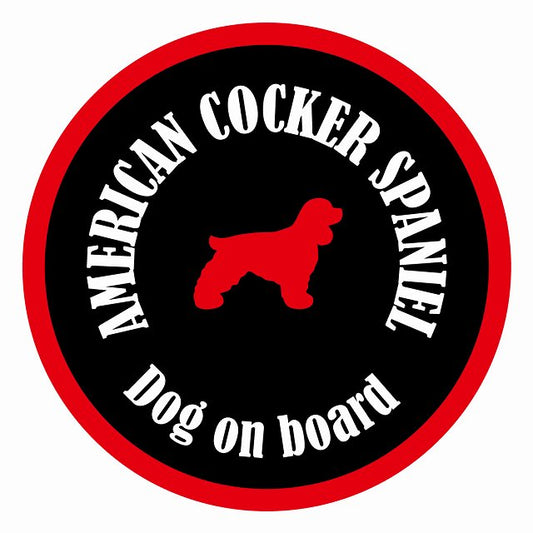 Dog on board カラフル アメリカンコッカースパニエル ブラック＆レッド 直径13cm 丸型 シール カーステッカー