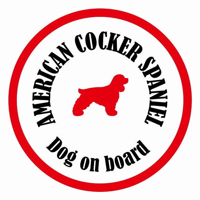 Dog on board カラフル アメリカンコッカースパニエル ホワイト＆レッド 直径13cm 丸型 シール カーステッカー
