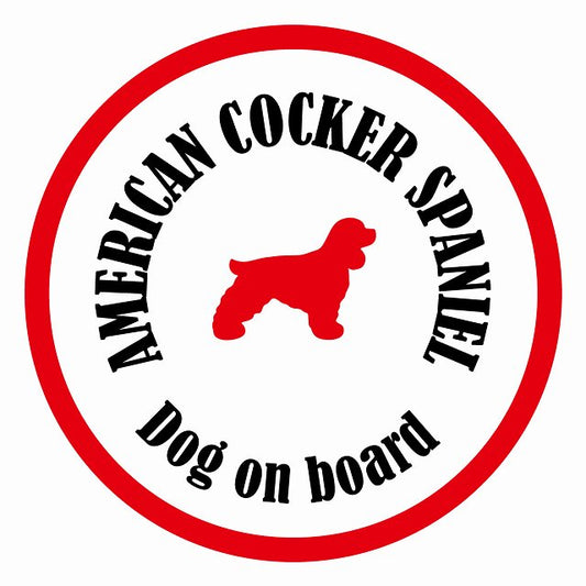 Dog on board カラフル アメリカンコッカースパニエル ホワイト＆レッド 直径13cm 丸型 シール カーステッカー