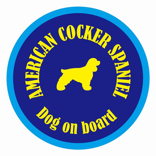 Dog on board カラフル アメリカンコッカースパニエル ネイビー＆ブルー 直径13cm 丸型 シール カーステッカー