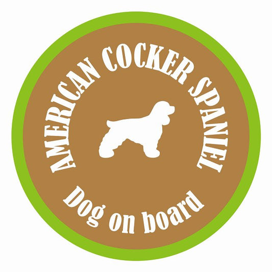 Dog on board カラフル アメリカンコッカースパニエル ブラウン＆グリーン 直径13cm 丸型 シール カーステッカー