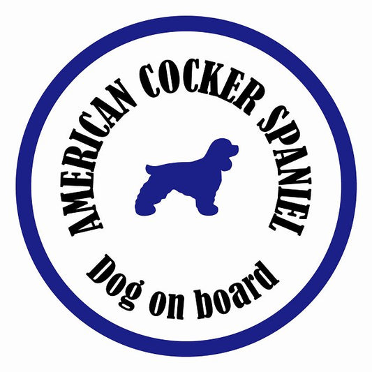 Dog on board カラフル アメリカンコッカースパニエル ホワイト＆ネイビー 直径13cm 丸型 シール カーステッカー