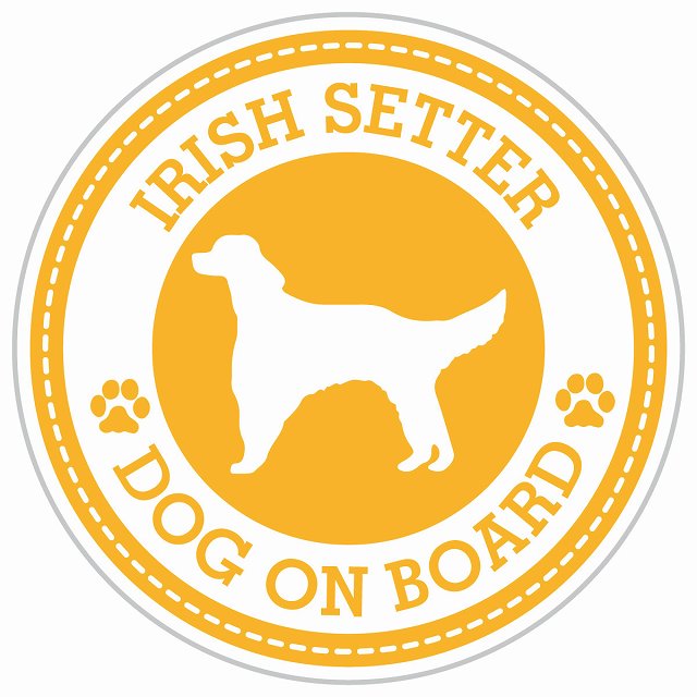 Dog on board IRISH SETTER アイリッシュセター イエロー 肉球マーク 直径13cm 丸型 シール カーステッカー