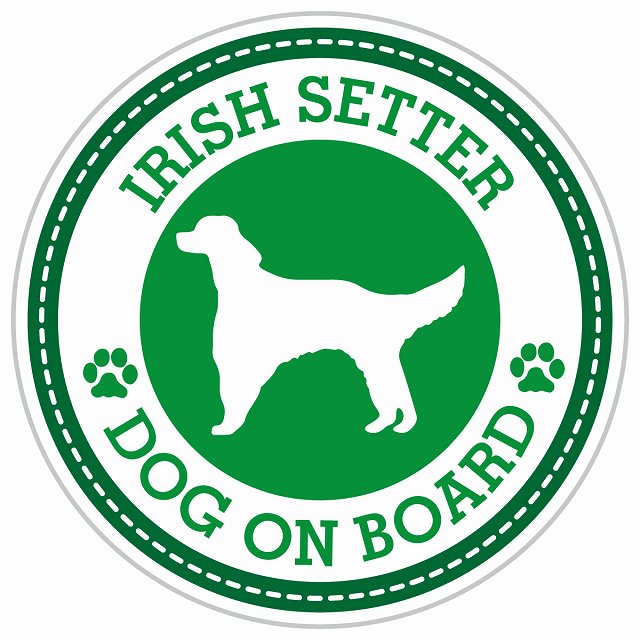 Dog on board IRISH SETTER アイリッシュセター グリーン 肉球マーク 直径13cm 丸型 シール カーステッカー