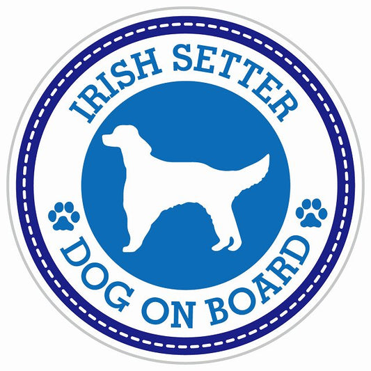 Dog on board IRISH SETTER アイリッシュセター ブルー 肉球マーク 直径13cm 丸型 シール カーステッカー