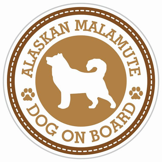 Dog on board ALASKAN MALAMUTE アラスカンマラミュート ブラウン 肉球マーク 直径13cm 丸型 シール カーステッカー