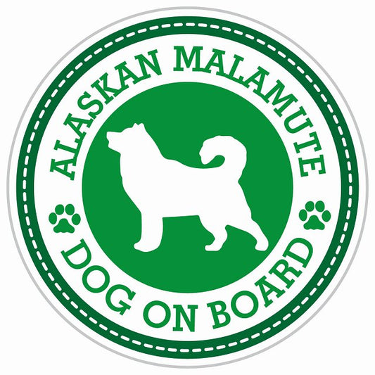 Dog on board ALASKAN MALAMUTE アラスカンマラミュート グリーン 肉球マーク 直径13cm 丸型 シール カーステッカー